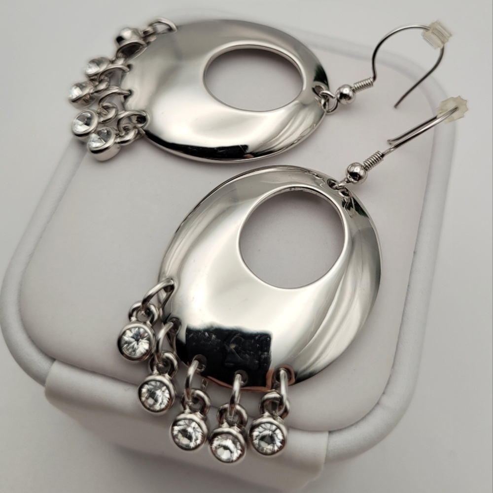 Butler Dangle Earrings w/CZ Rhinestones Charms Silver Tone Estate Sale Fashion